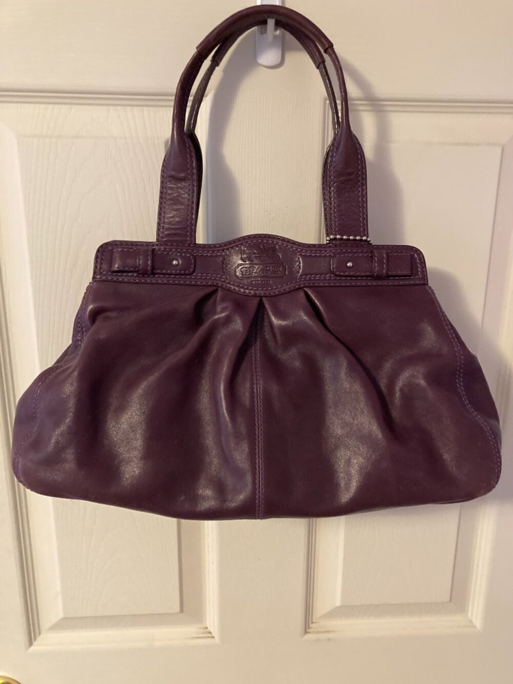 Coach Bag Purse Purple Garnet Carryall Satchel Leather F13914 - Picture 4 of 10